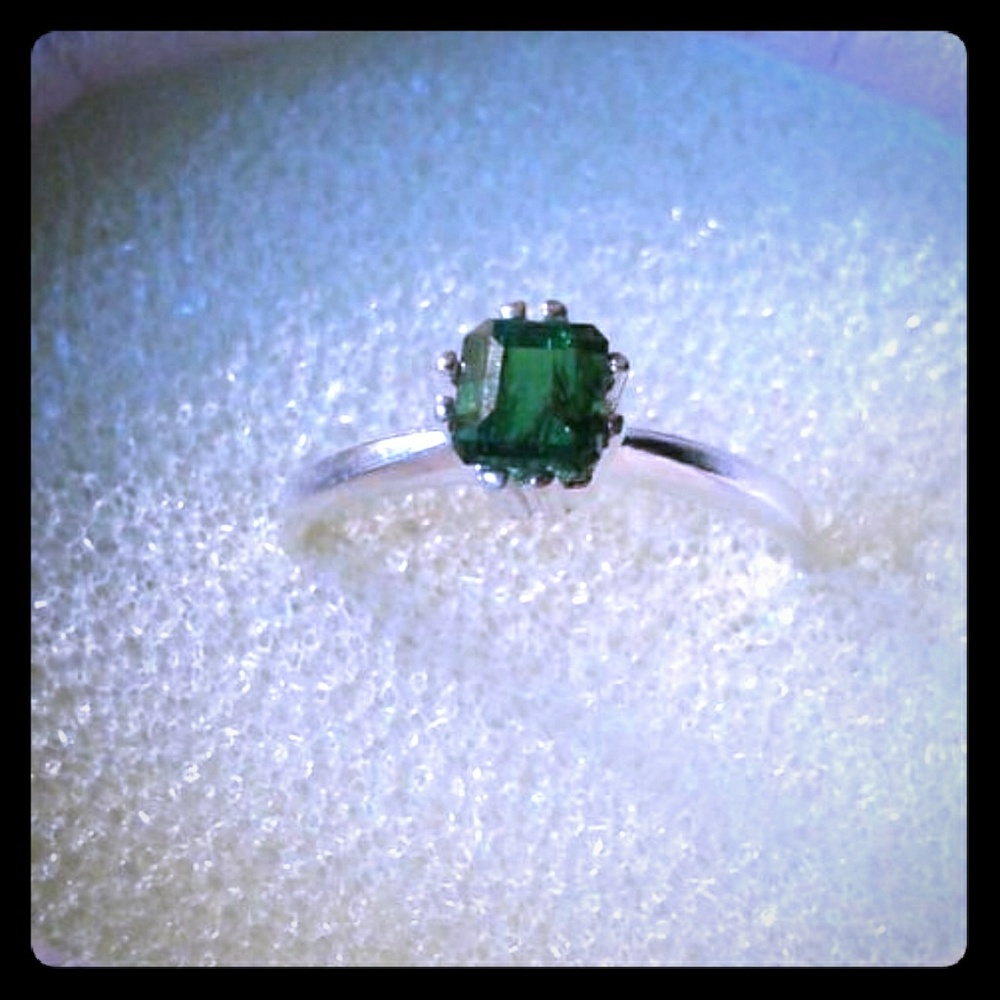 Natural Verdelite Tourmaline 925SS Engagement Ring